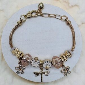 Elegant Dragonfly & Flower Charms Bracelet